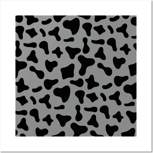 Black Dairy Cow Print Pattern on Grey Background Wall Art by Cow Print Stuff